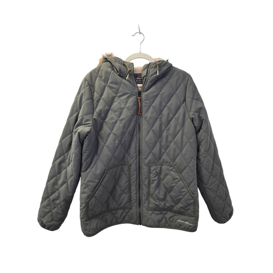 Eddie Bauer Sherpa Lined Faux Fur Trim Quilted Jacket Size Large