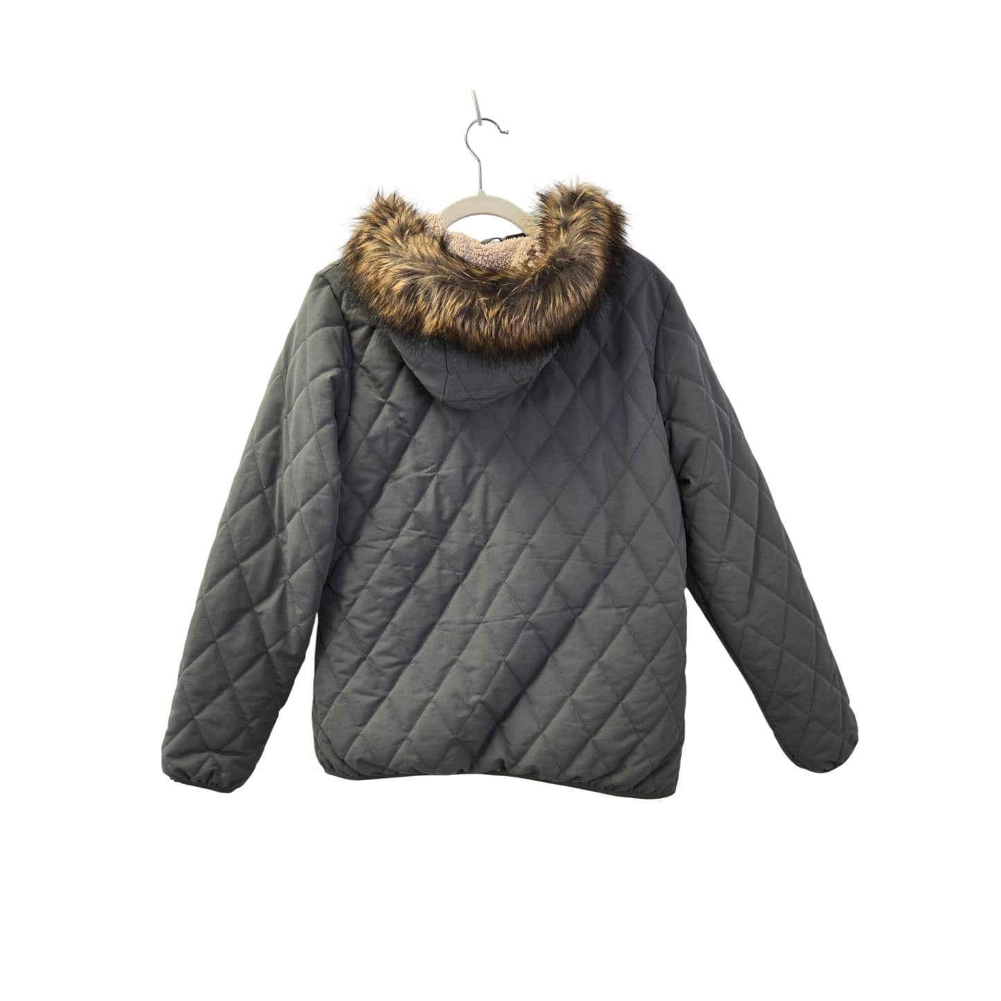 Eddie Bauer Sherpa Lined Faux Fur Trim Quilted Jacket Size Large