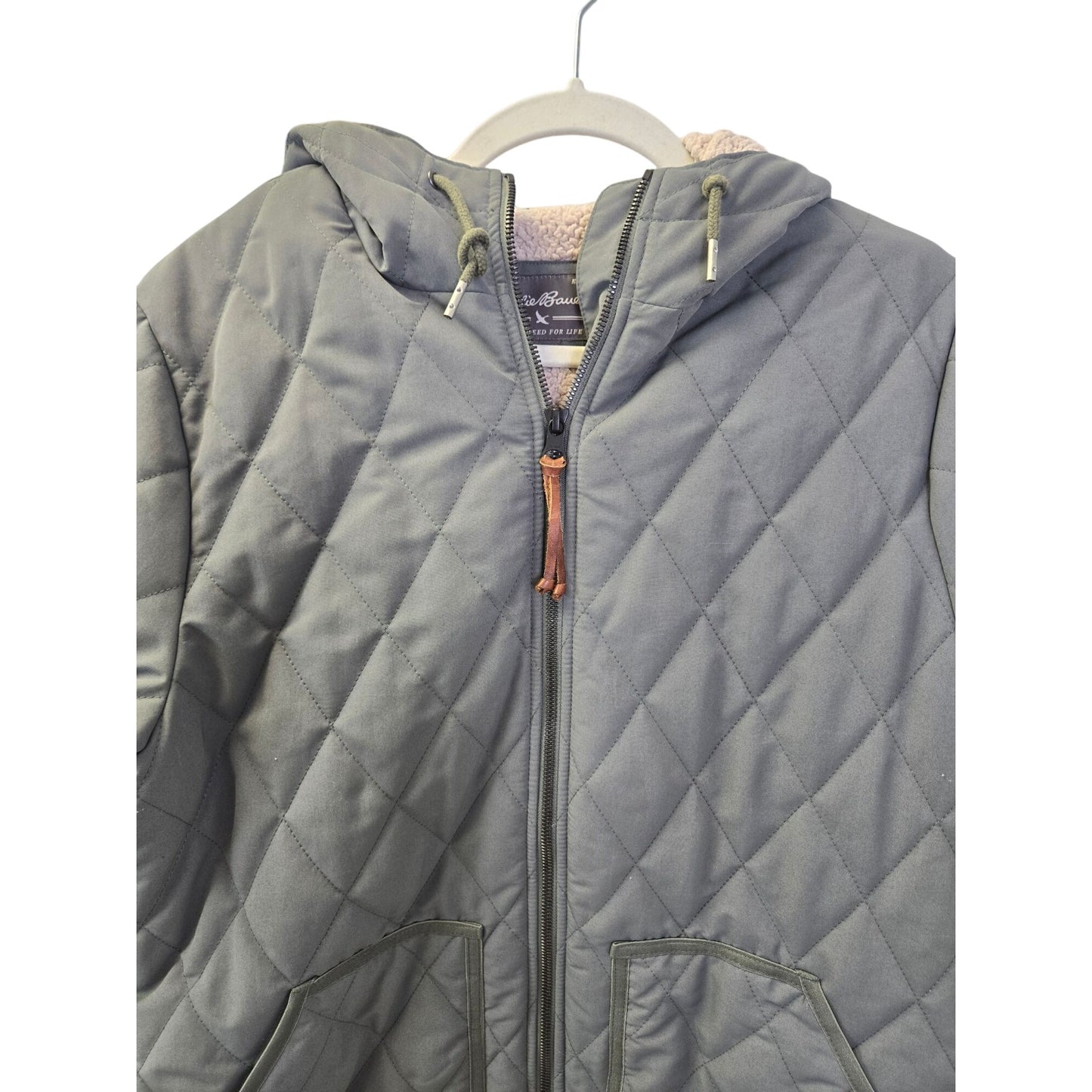 Eddie Bauer Sherpa Lined Faux Fur Trim Quilted Jacket Size Large