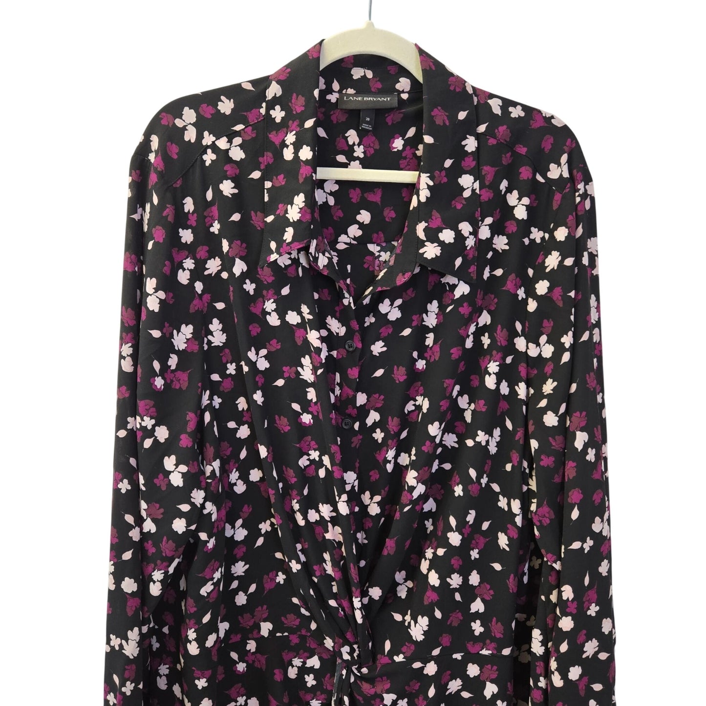 Lane Bryant Floral Twist Front Collared Long Tunic Top Size 28
