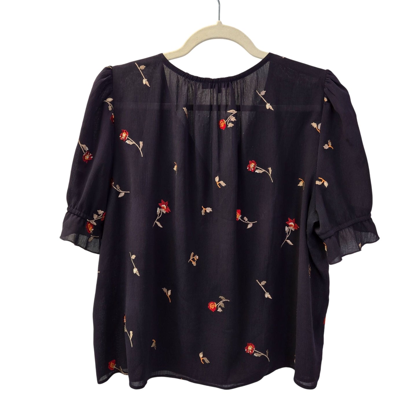 Madewell Embroidered Zephyr Ruffle-Sleeve Top in Sweet Blossoms Size Large