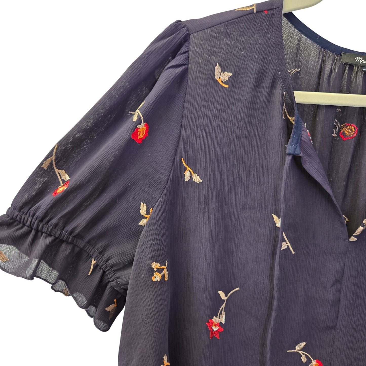 Madewell Embroidered Zephyr Ruffle-Sleeve Top in Sweet Blossoms Size Large