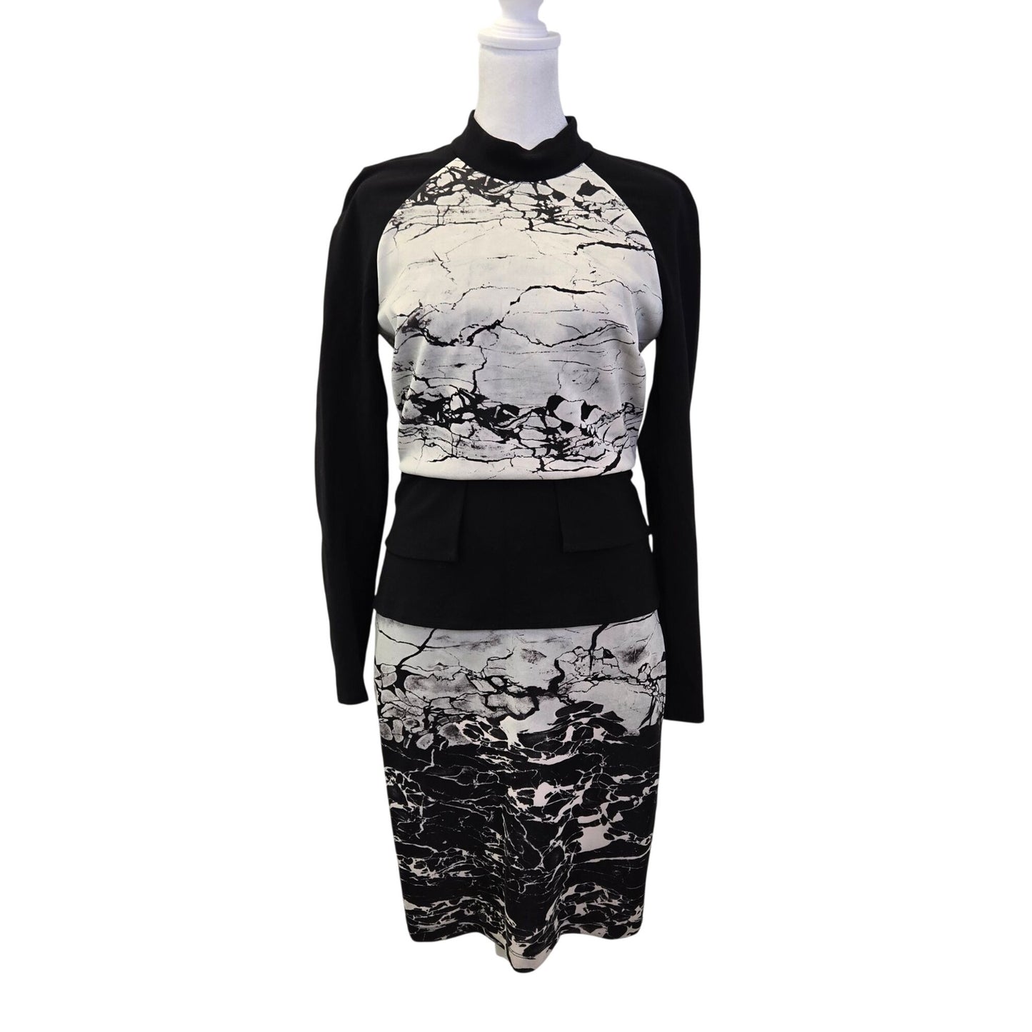 Bebe Marble Print Scuba Peplum Style Dress Size Medium