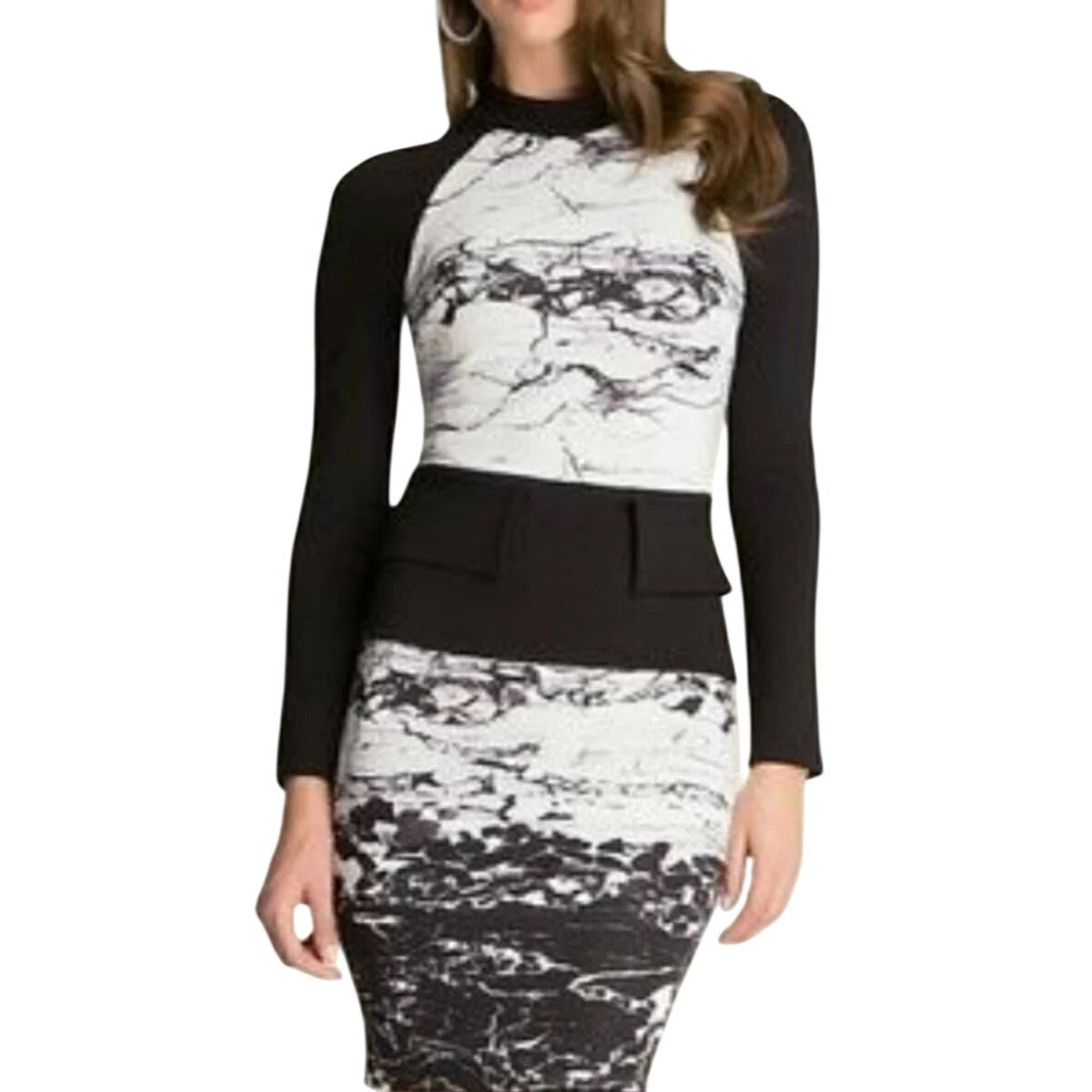 Bebe Marble Print Scuba Peplum Style Dress Size Medium