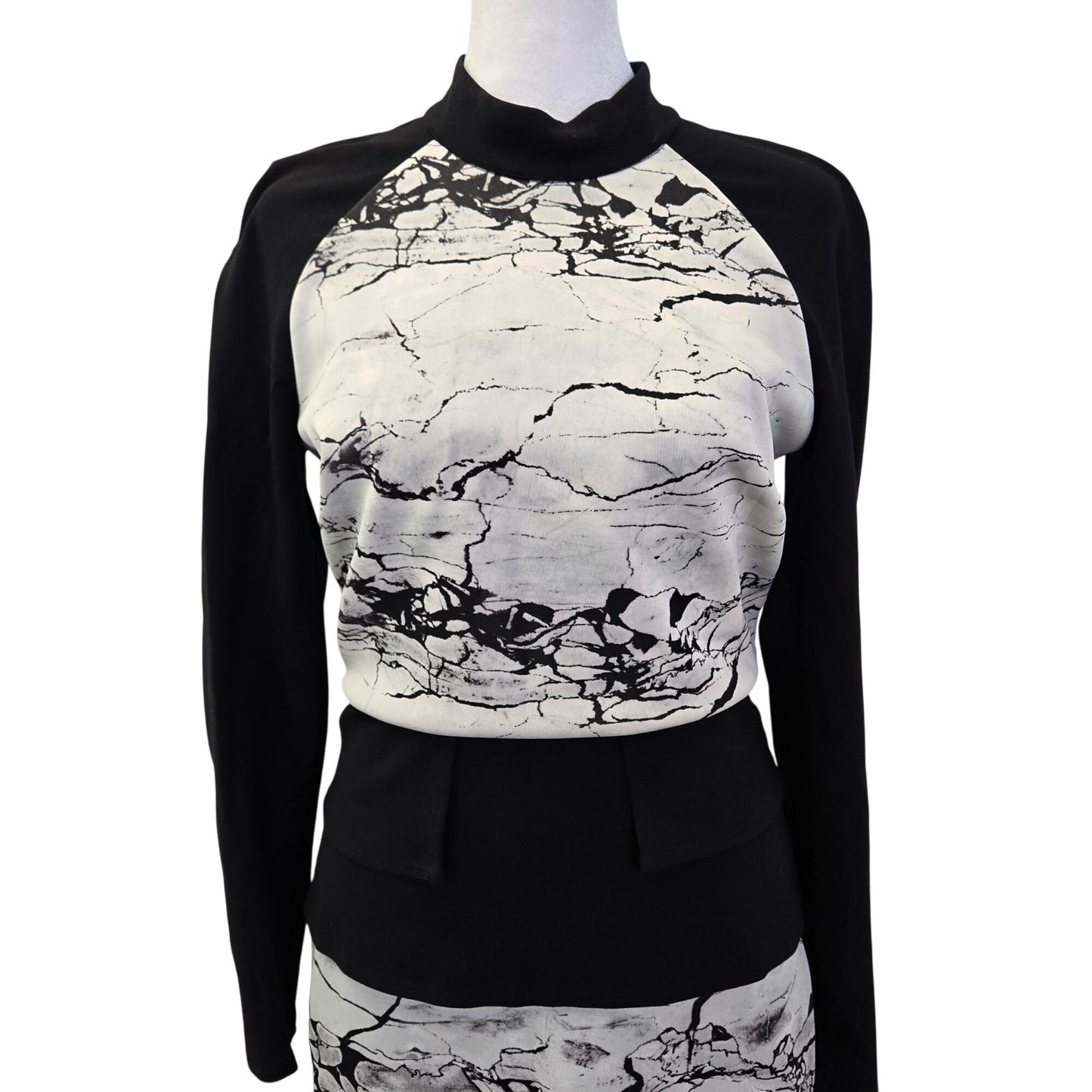 Bebe Marble Print Scuba Peplum Style Dress Size Medium