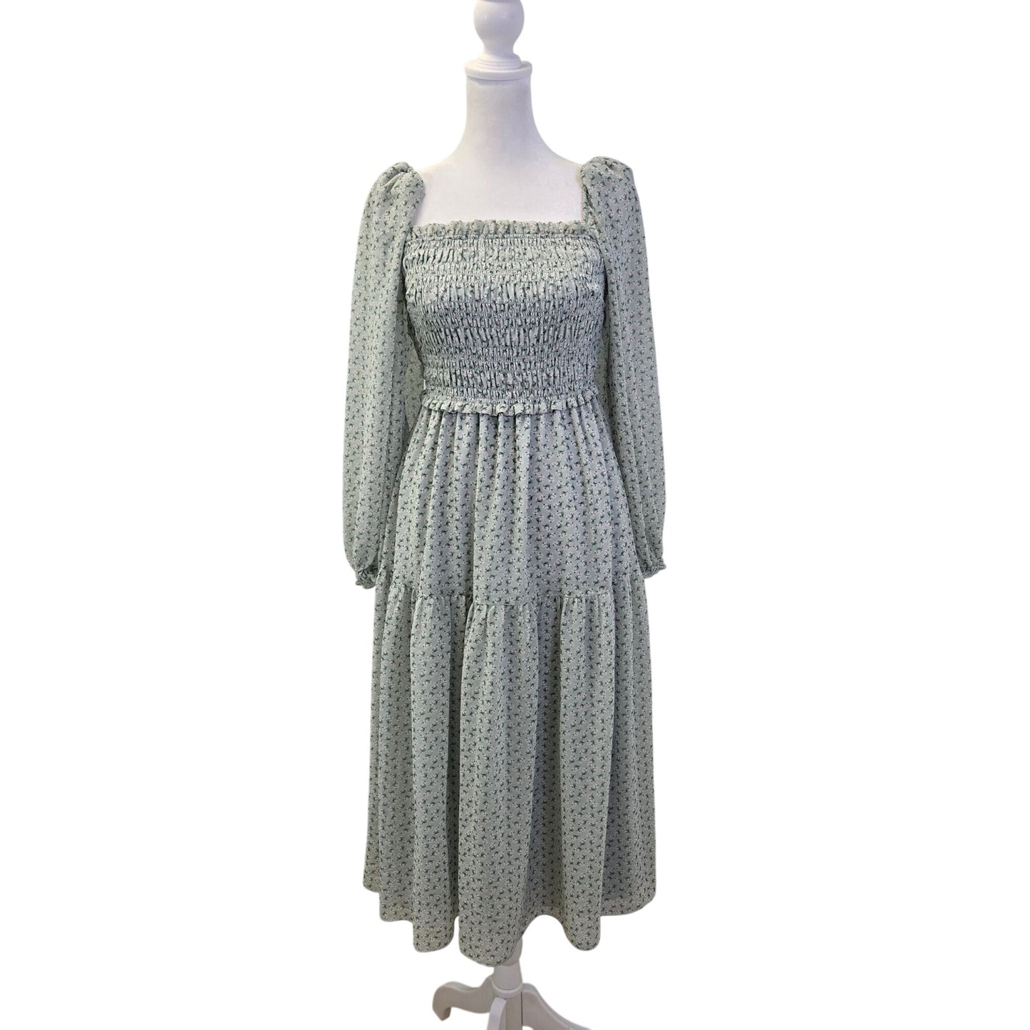 Aritzia Wilfred Nella Floral Smocked Bodice Tiered Boho Midi Dress Size Small
