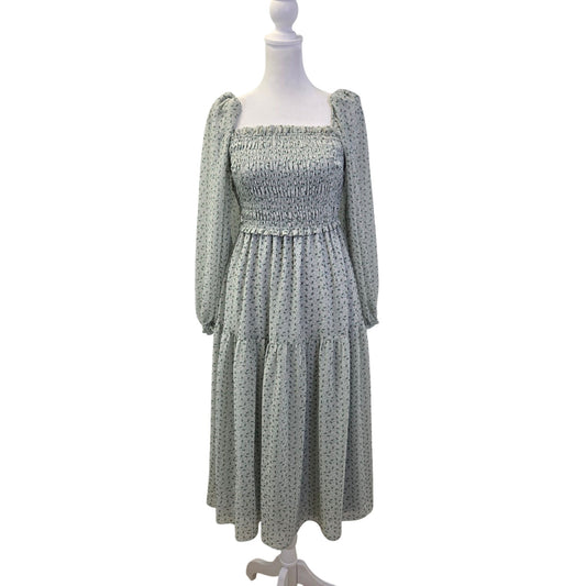 Aritzia Wilfred Nella Floral Smocked Bodice Tiered Boho Midi Dress Size Small