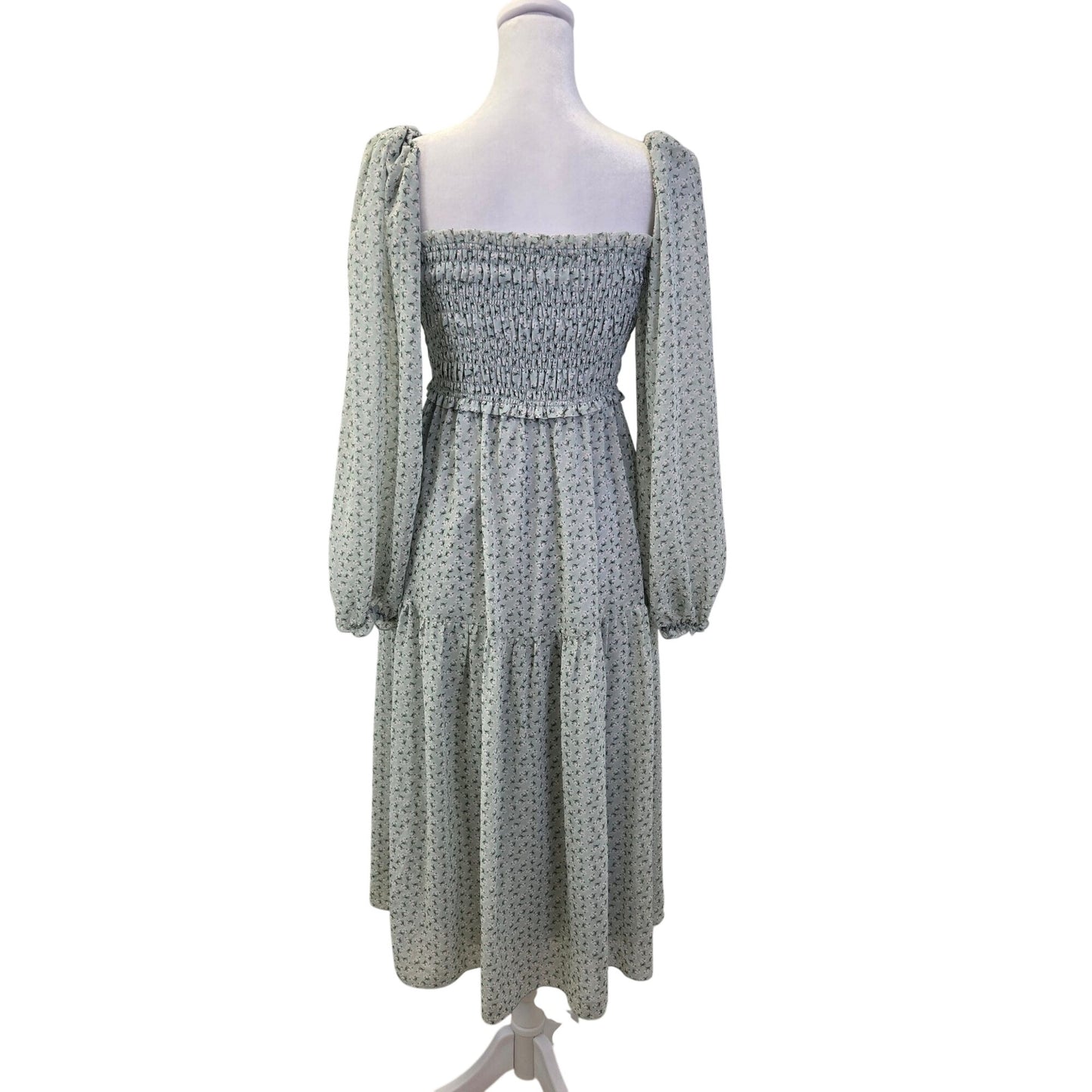 Aritzia Wilfred Nella Floral Smocked Bodice Tiered Boho Midi Dress Size Small