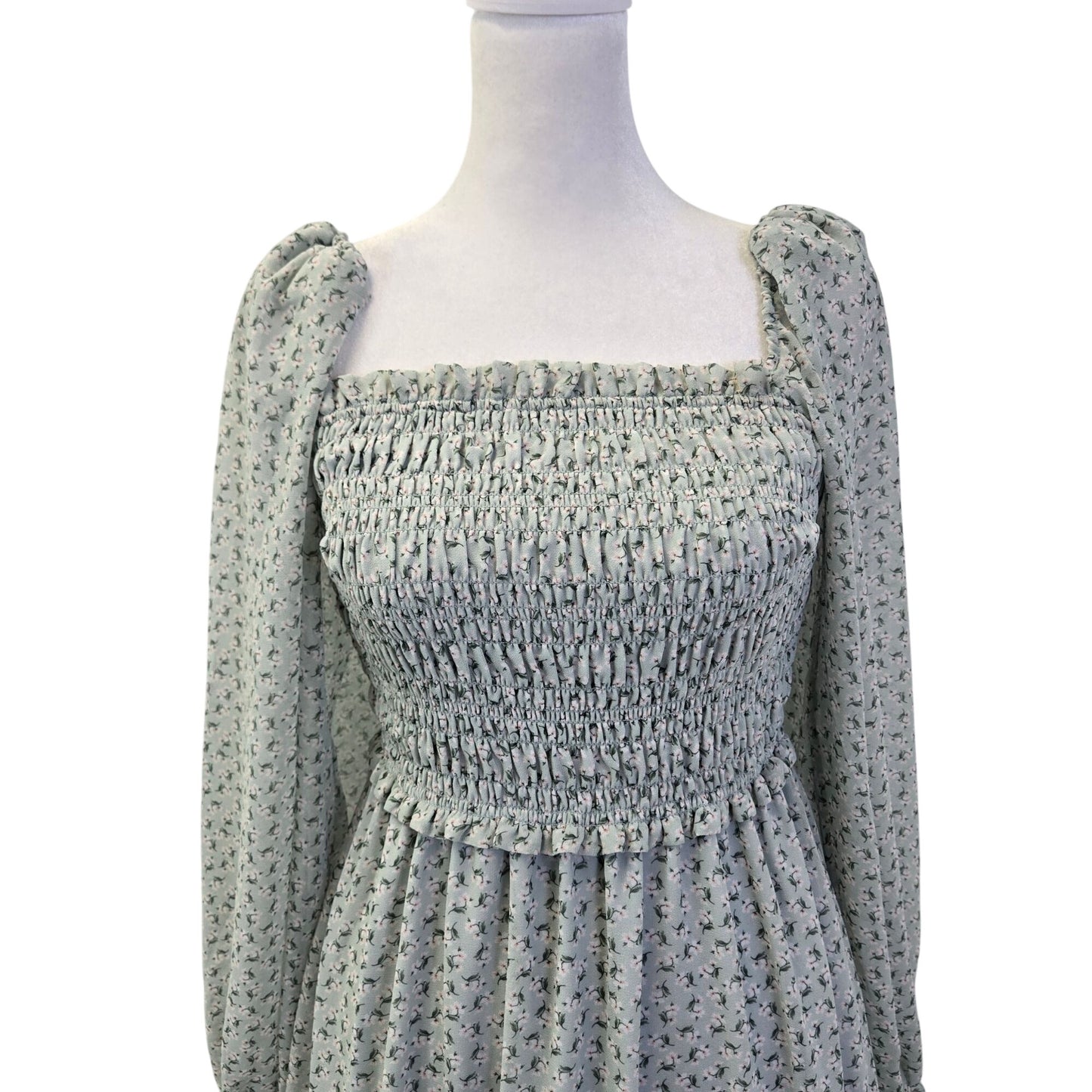 Aritzia Wilfred Nella Floral Smocked Bodice Tiered Boho Midi Dress Size Small