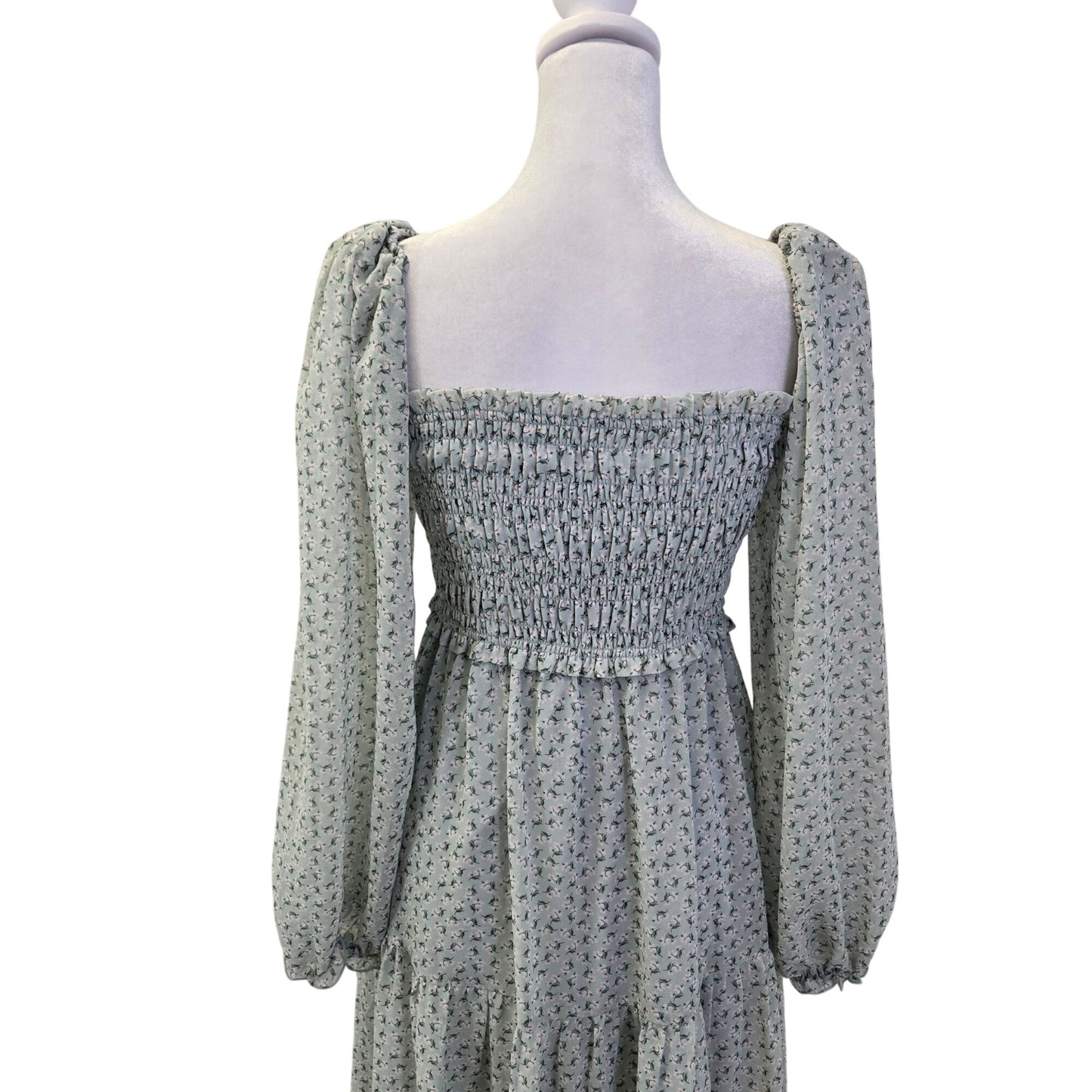 Aritzia Wilfred Nella Floral Smocked Bodice Tiered Boho Midi Dress Size Small