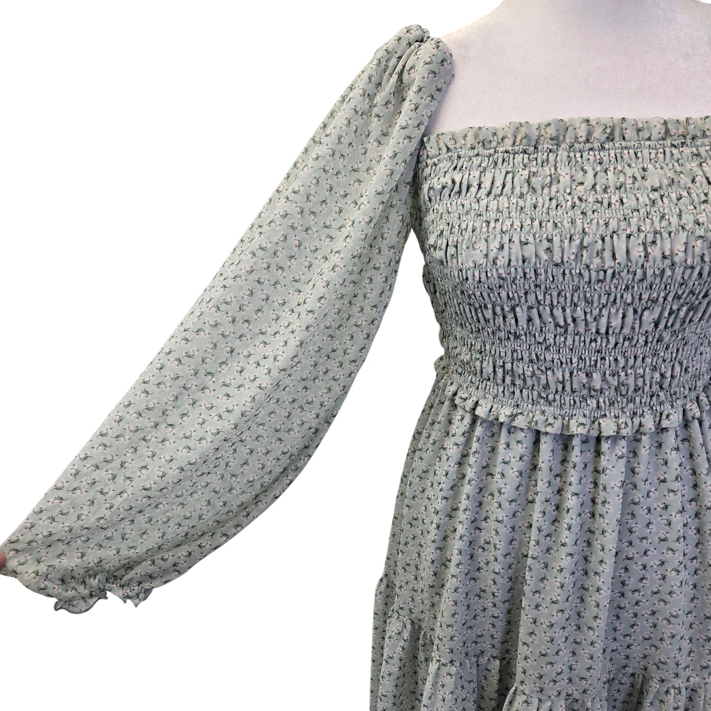 Aritzia Wilfred Nella Floral Smocked Bodice Tiered Boho Midi Dress Size Small