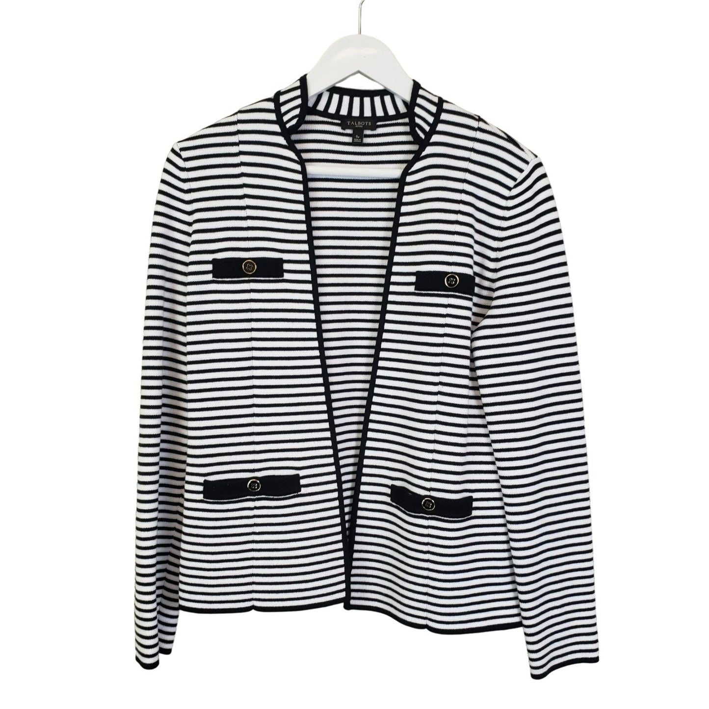 Talbots Striped Nautical Style Open Cardigan Sweater Size Small Petite