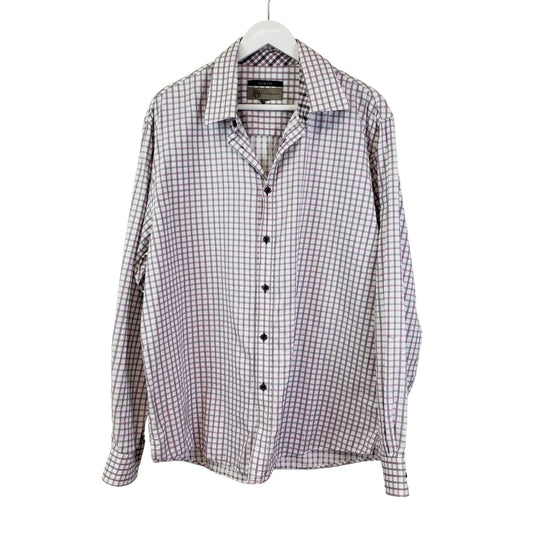 Jhane Barnes Slim Fit Checked Flip Cuff Button Down Shirt Size 2XL (est)