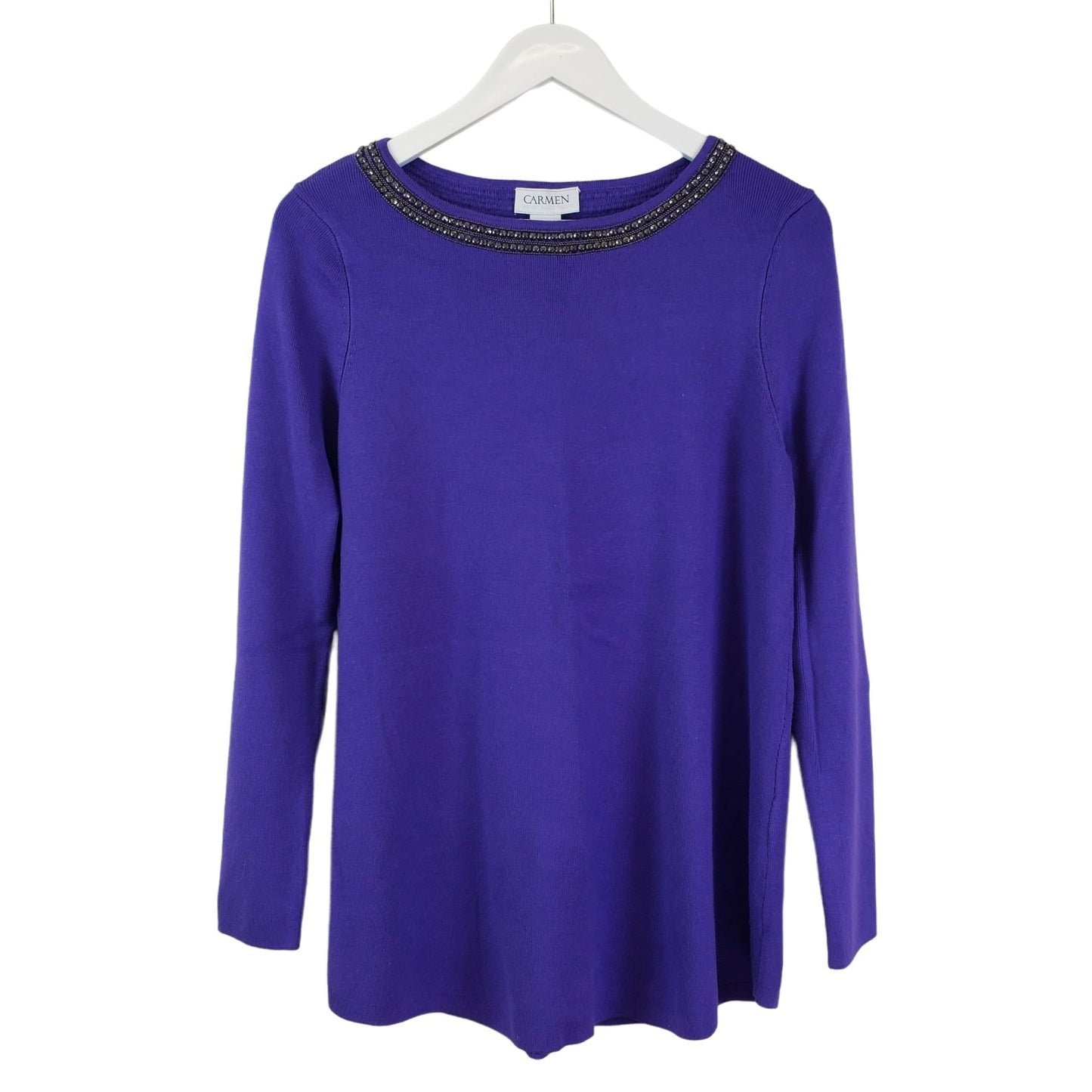 Carmen Marc Valvo Purple Beaded Neckline Sweater Size Medium