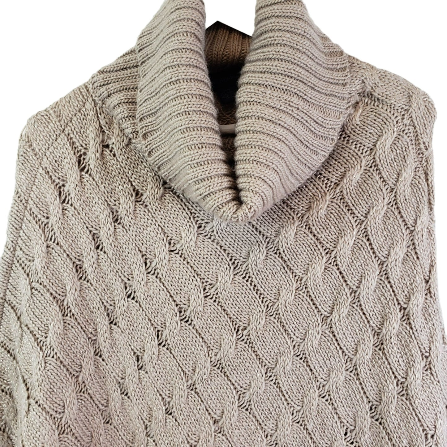 Steve Madden Cable Knit Metallic Turtleneck Poncho Size OS