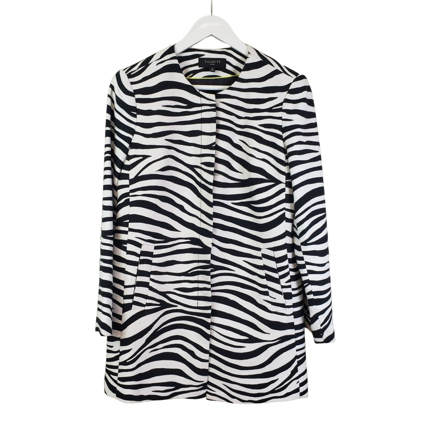 Talbots Petite Zebra Print Snap Front Jacket Size 6P