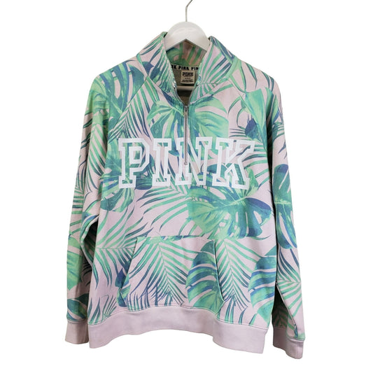 Pink Victoria's Secret Tropical Print Quarter Zip Sweatshirt Size Medium