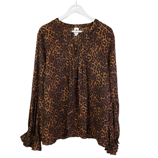 Flawless Leopard Print Balloon Sleeve Popover Top Size 2XL