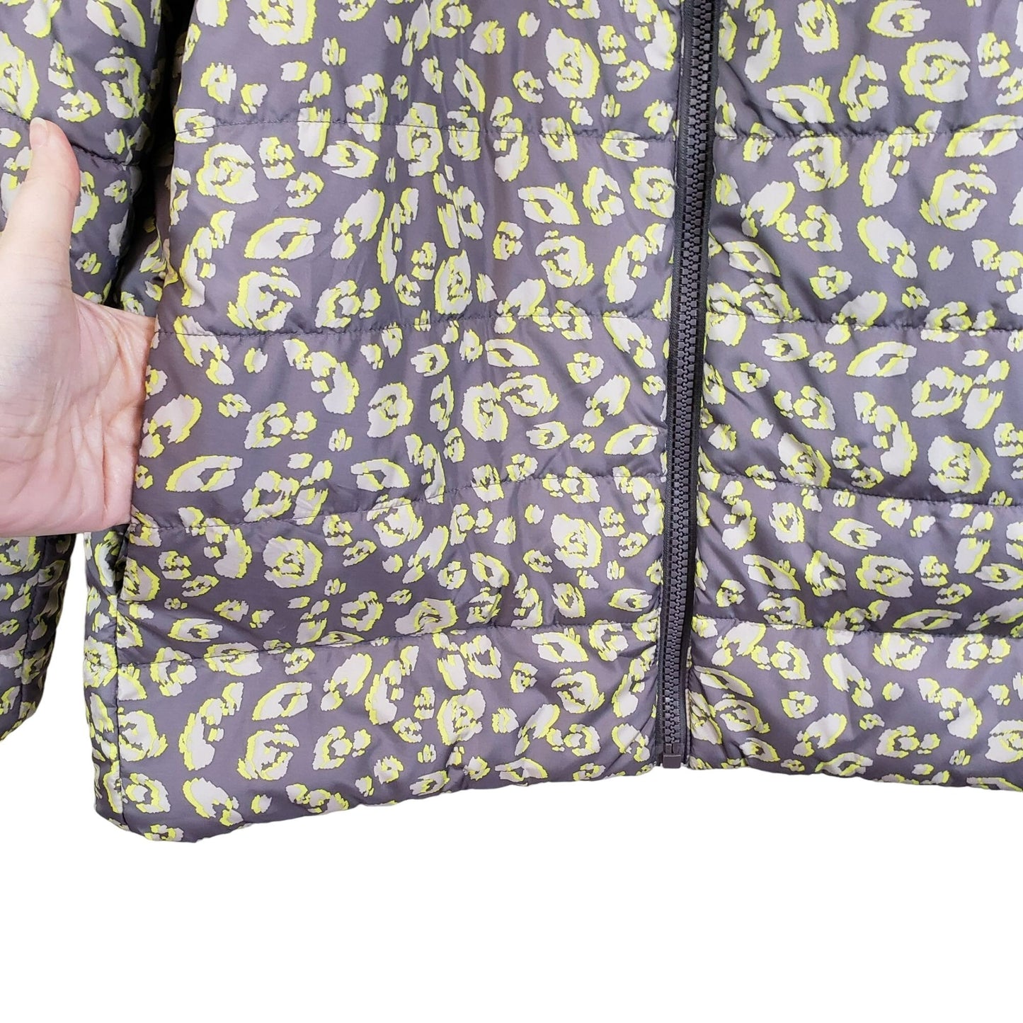 LOGO by Lori Goldstein Reversible Leopard Print Full Zip Puffer Jacket Size Large