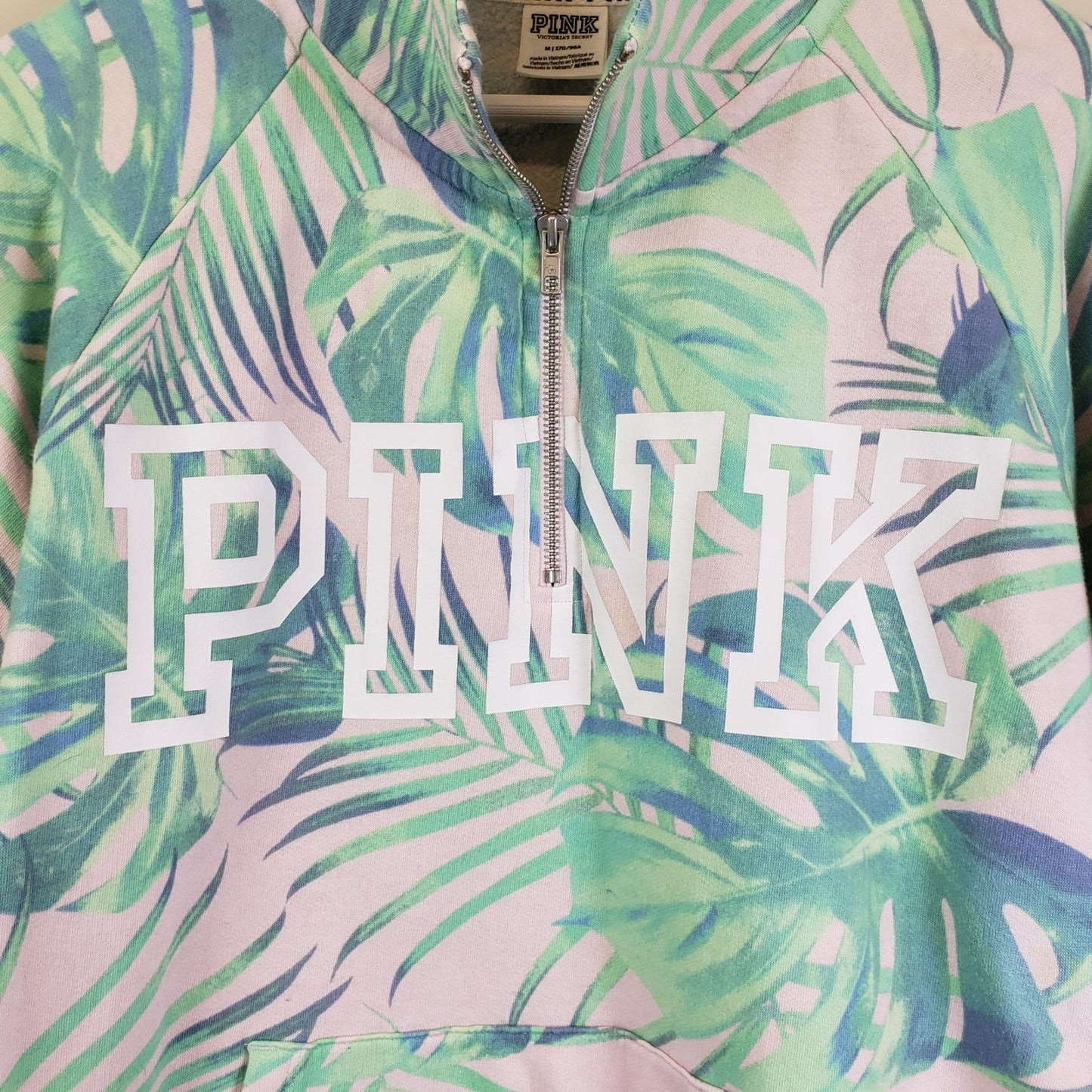 Pink Victoria's Secret Tropical Print Quarter Zip Sweatshirt Size Medium