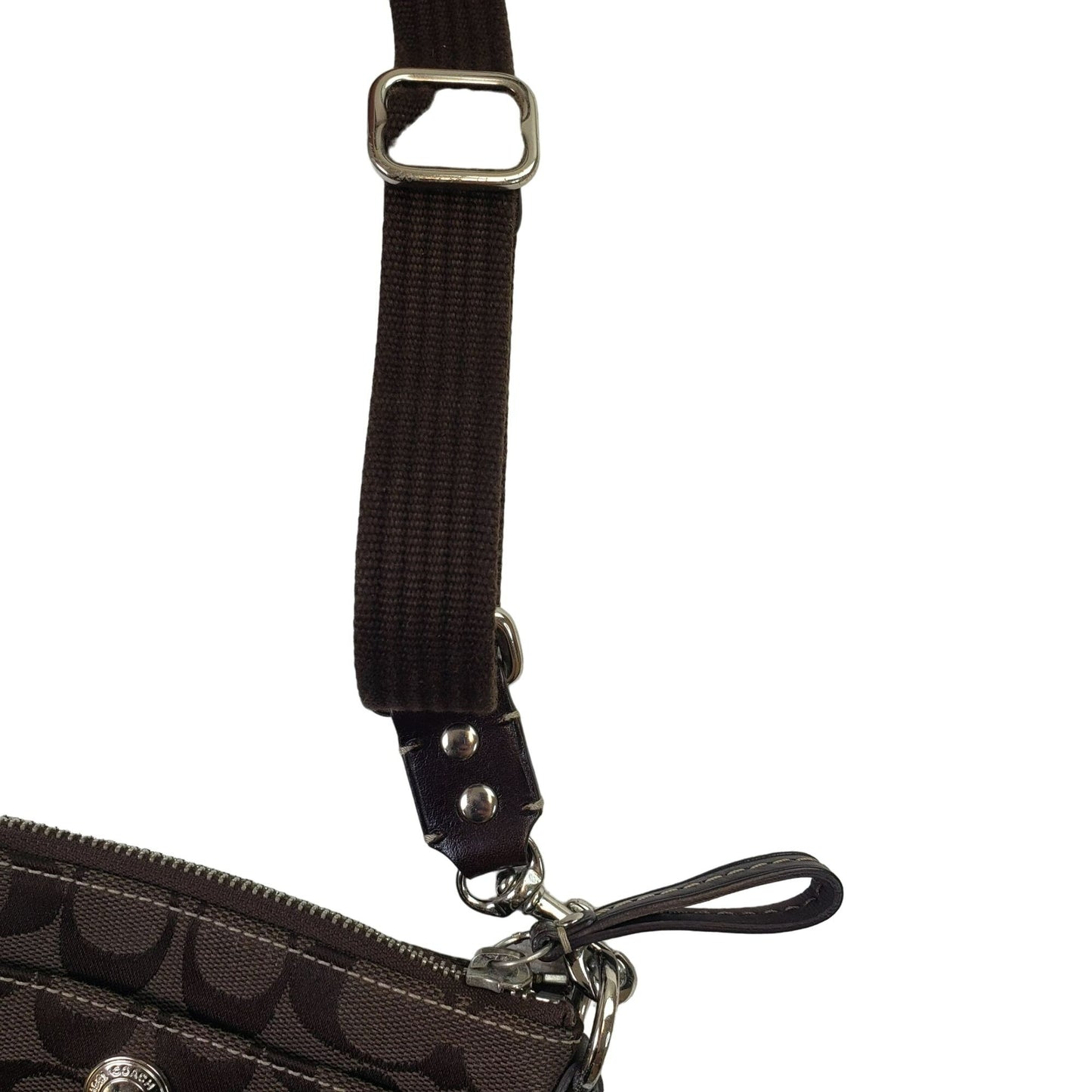 Coach Signature Monogram Jacquard Fabric Leather Crossbody Bag