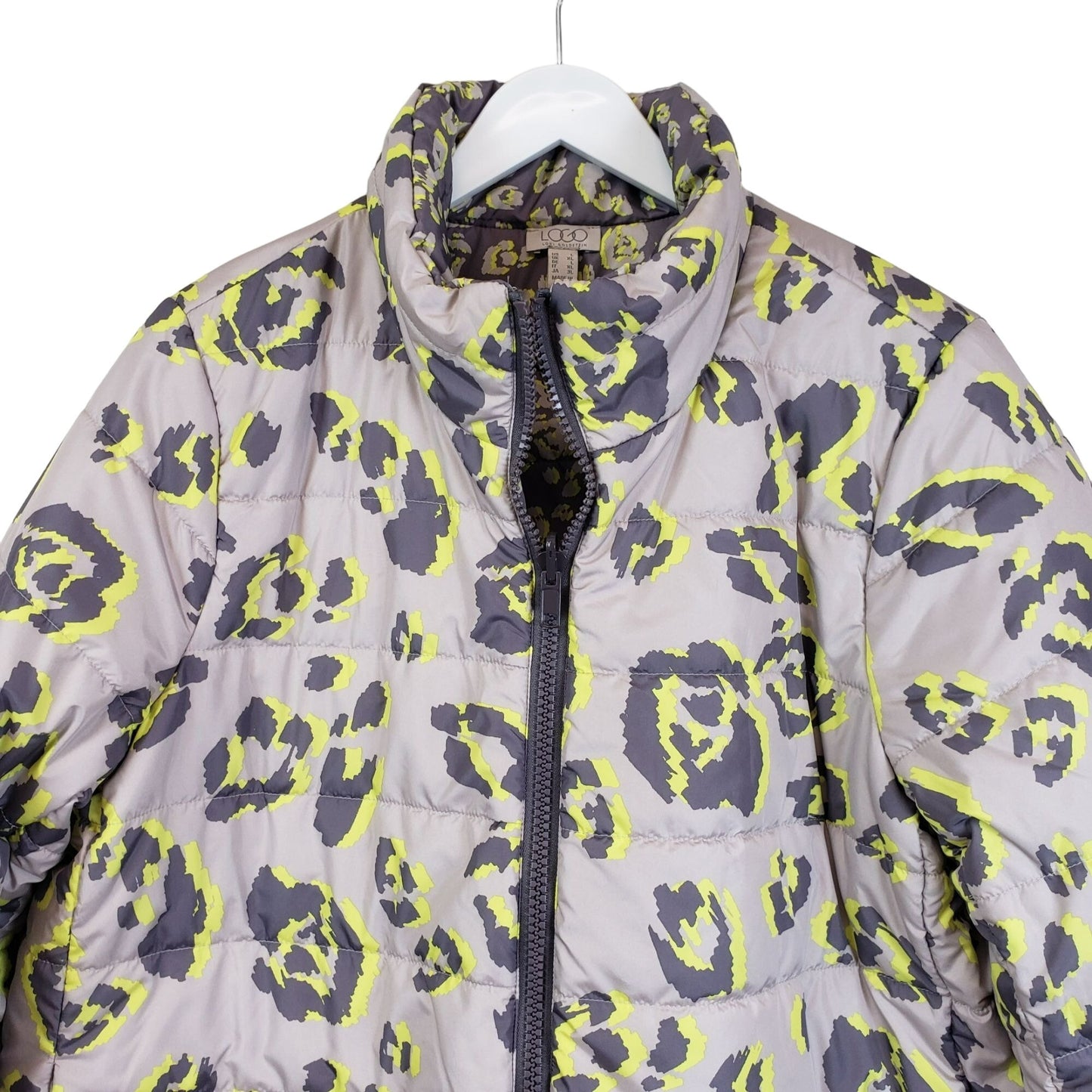 LOGO by Lori Goldstein Reversible Leopard Print Full Zip Puffer Jacket Size Large