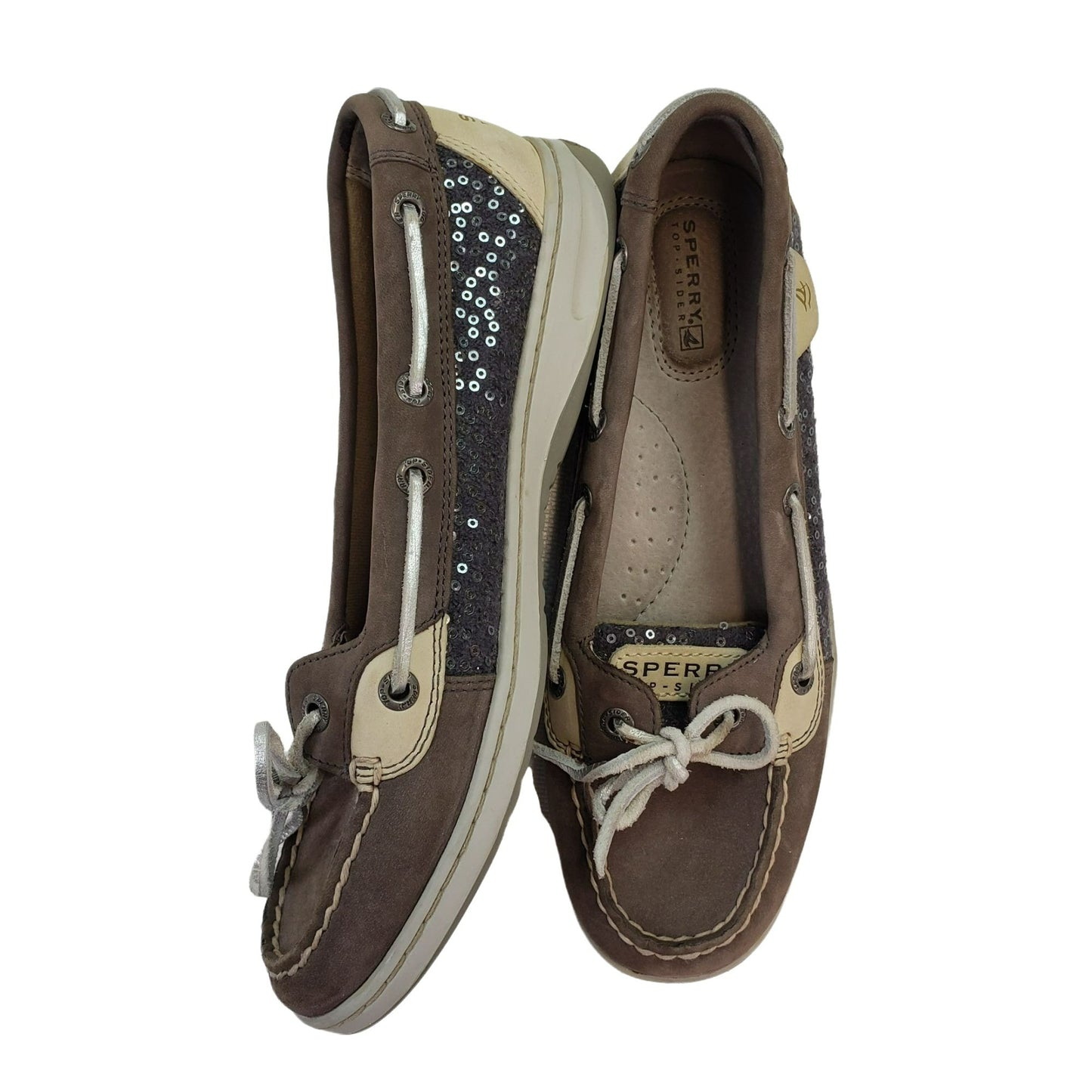 Sperry Top-Sider Firefish Leather Boat Shoes with Sequin Accents Size 8