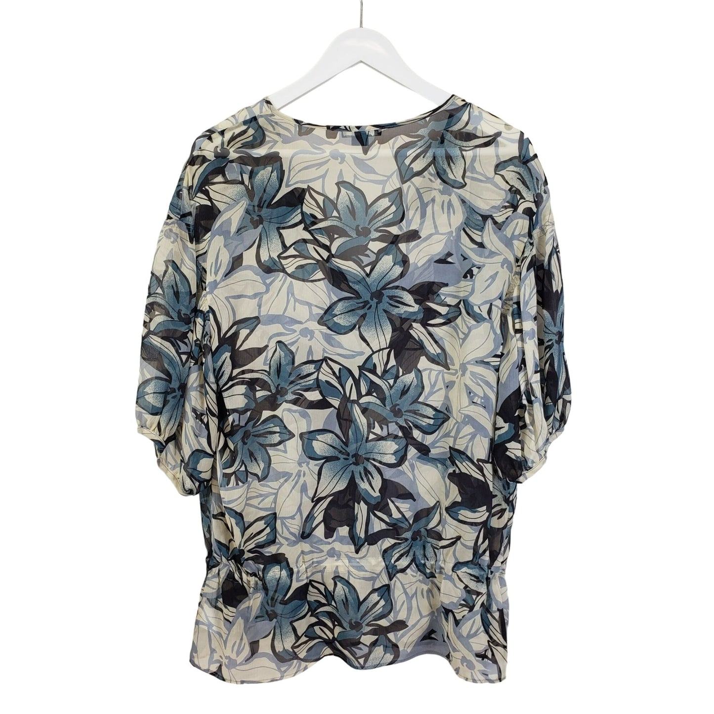 Vince 100% Silk Floral Print Sheer Popover Peplum Blouse Size S/M