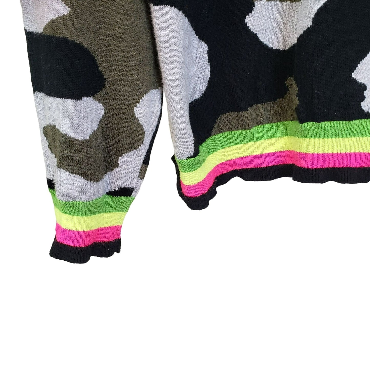 Petyon Jensen Silk Blend Camouflage and Neon Stripe Sweater Size XL