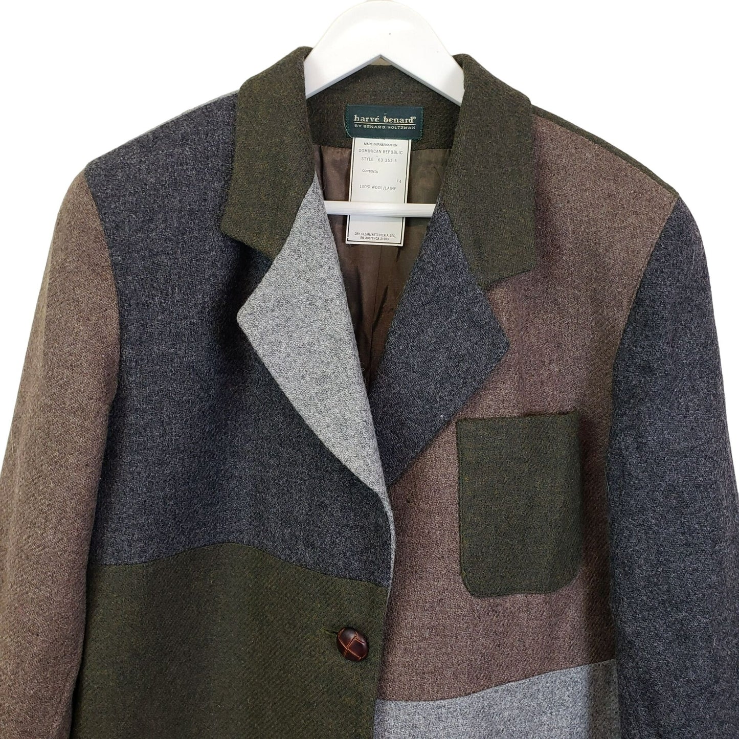 Harve Benard 100% Wool Colorblock Three Button Blazer Jacket Size 6