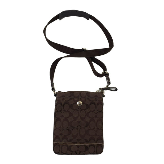 Coach Signature Monogram Jacquard Fabric Leather Crossbody Bag