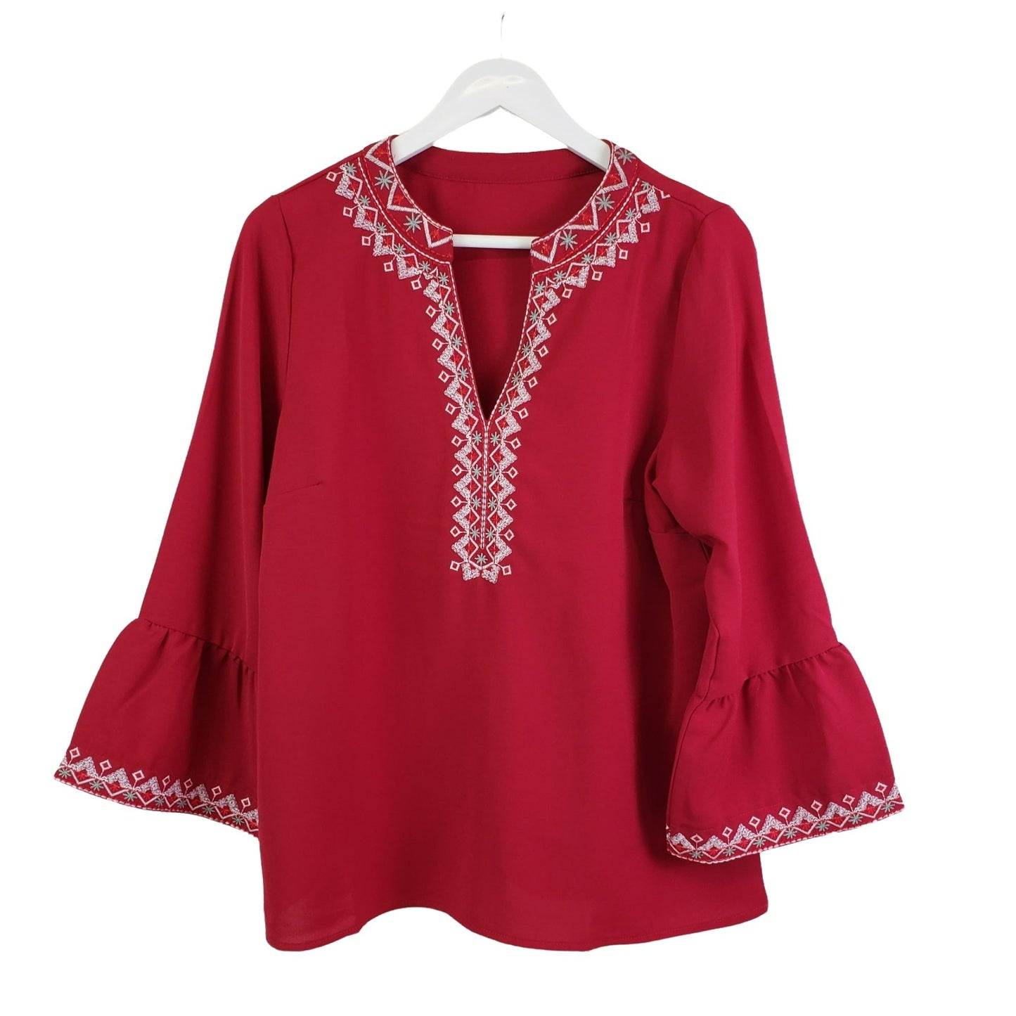 Unbranded Embroidered Boho Blouse with Bell Sleeves Size Medium