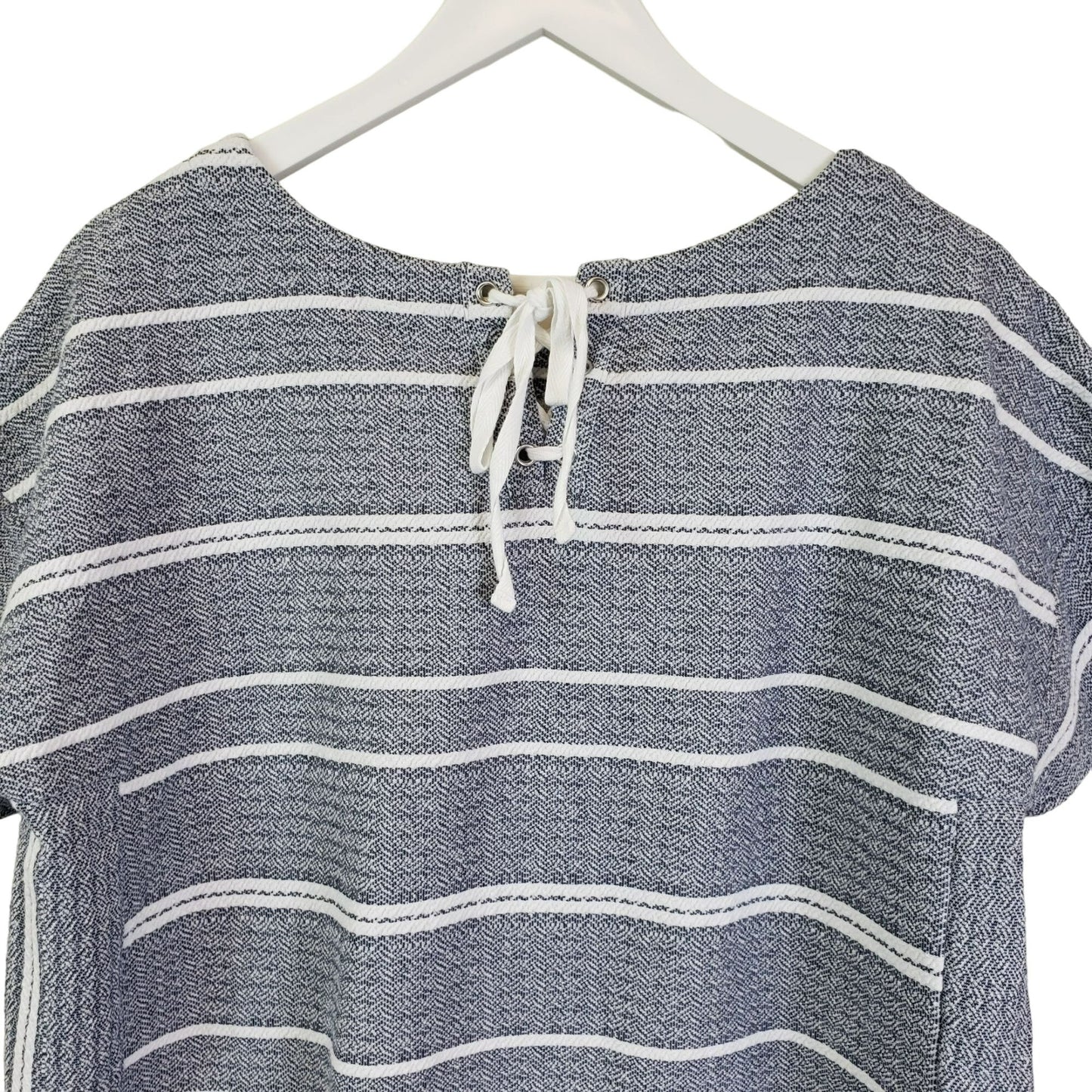 Chico's Weekends Striped Textured Top with Lace-Up Back Size Chico's 2