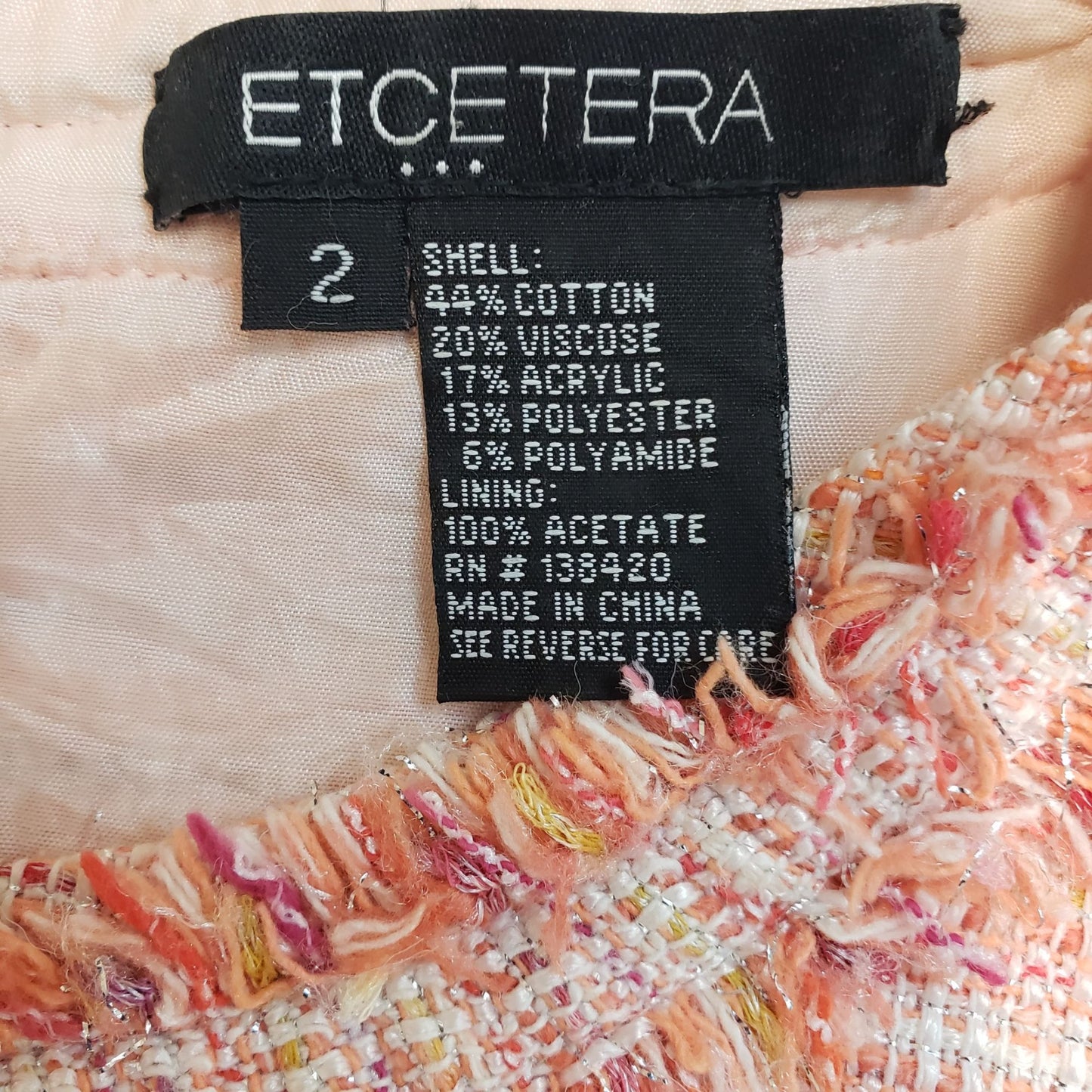 Etcetera Metallic Tweed and Fringe Sheath Dress Size 2